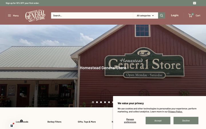 Posnetek zaslona homesteadgeneralstore.com