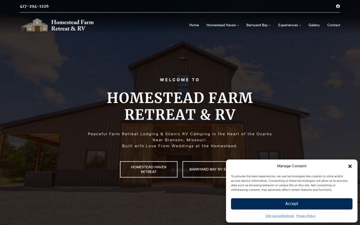 Screenshot of homesteadretreatrv.com