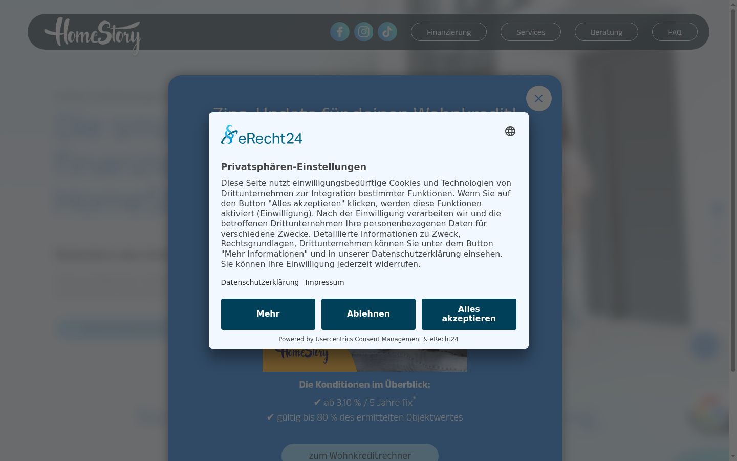 Captura de ecrã do banner de consentimento apresentado antes de qualquer interação