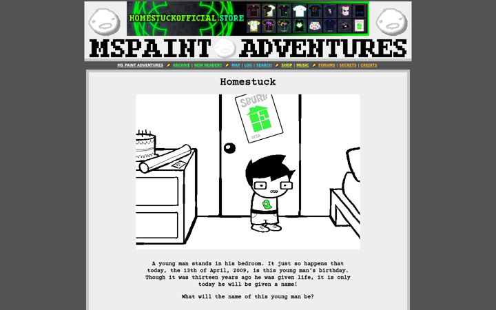 Screenshot of homestuck.com