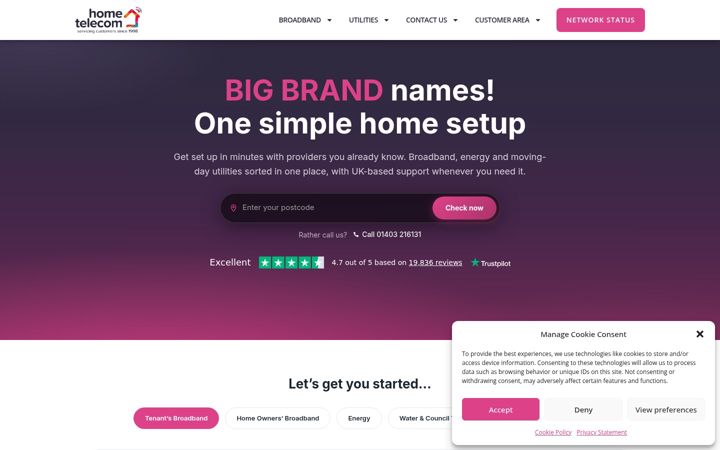 Screenshot of hometelecom.co.uk
