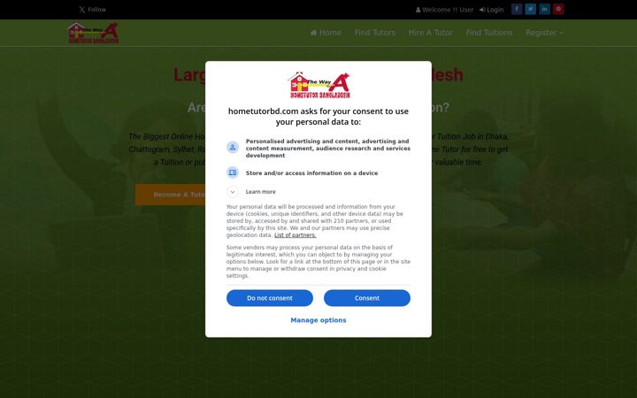 Screenshot of hometutorbd.com