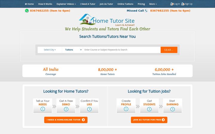 Screenshot of hometutorsite.com