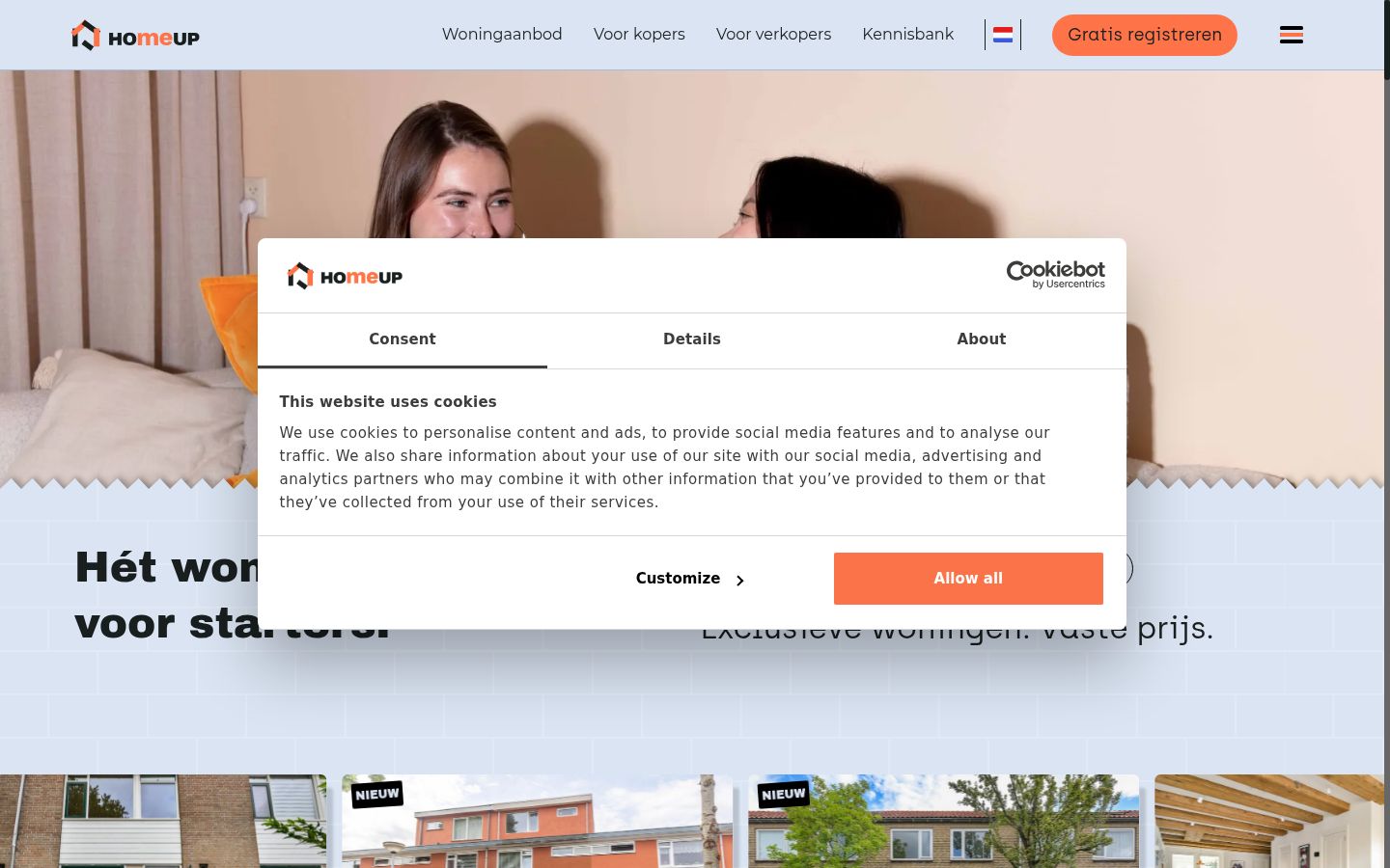 Skærmbillede af samtykkebanneret, som det blev vist før nogen interaktion