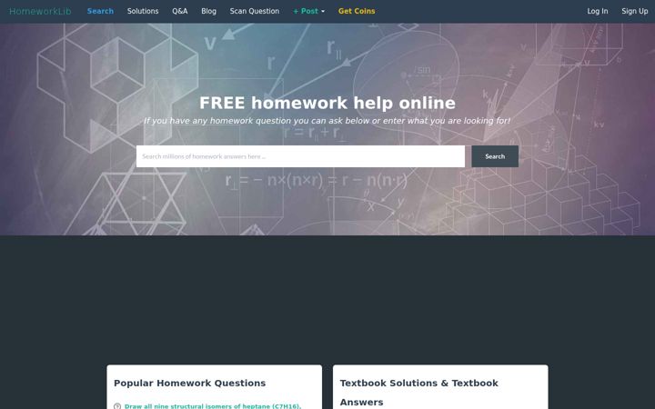 Screenshot of homeworklib.com