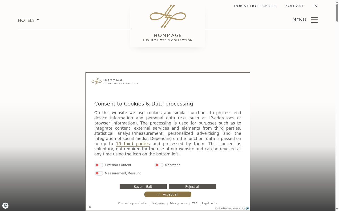 Captură de ecran a bannerului de consimțământ afișat înainte de orice interacțiune