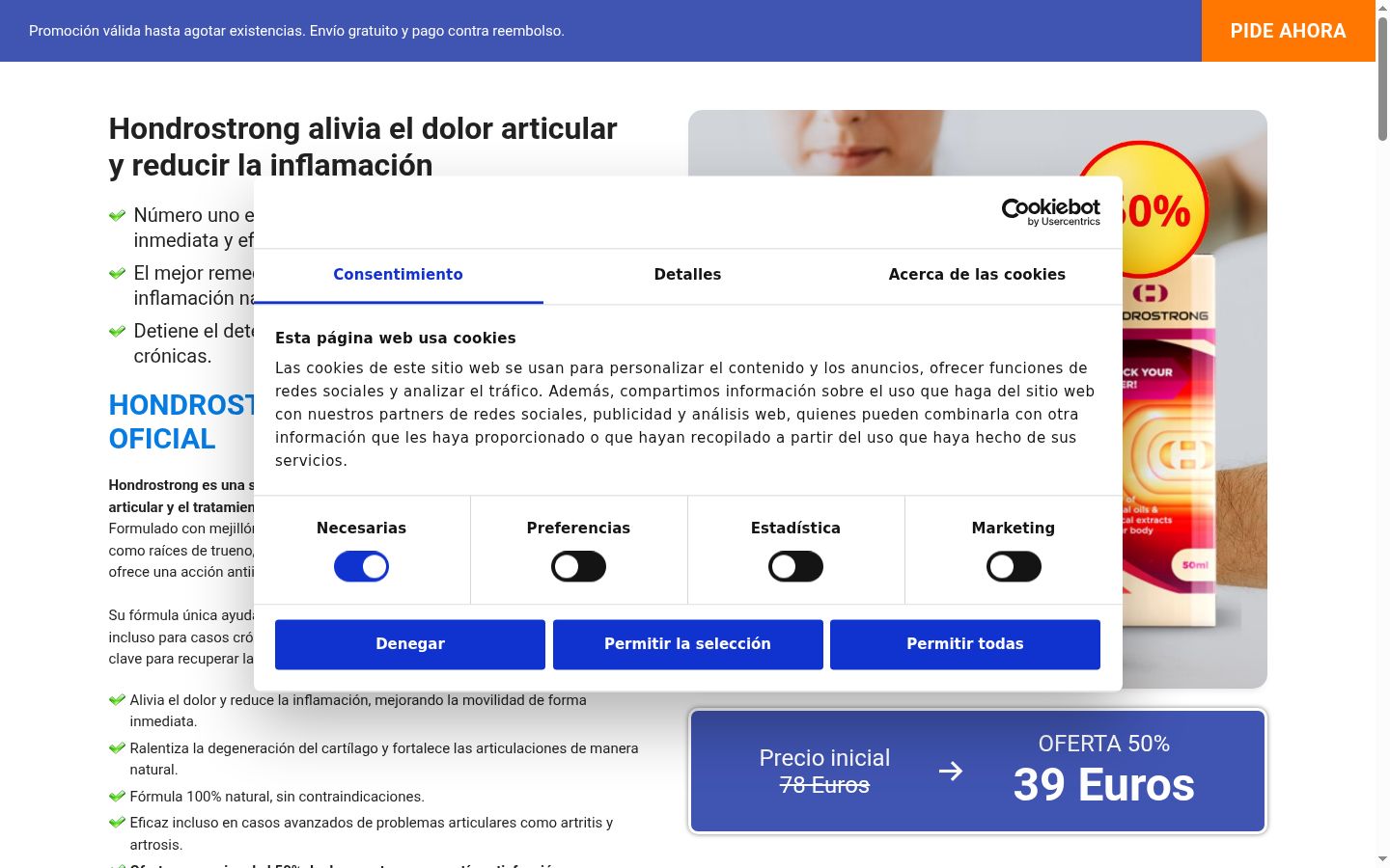 Screenshot del banner di consenso mostrato prima di qualsiasi interazione