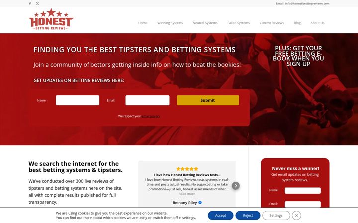 Screenshot of honestbettingreviews.com