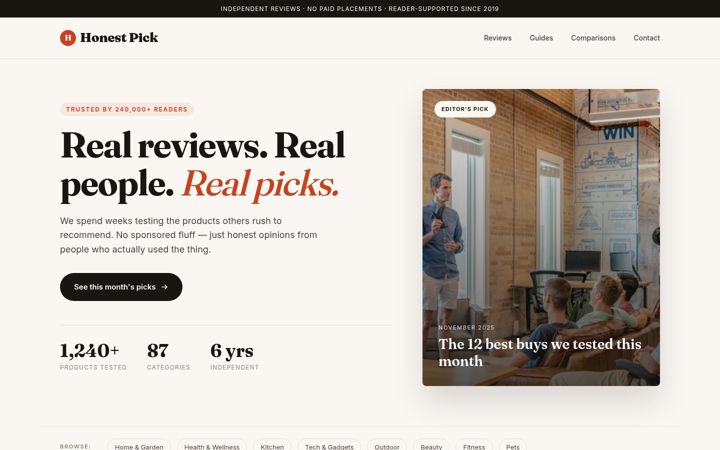 Screenshot of honestpickreviews.com