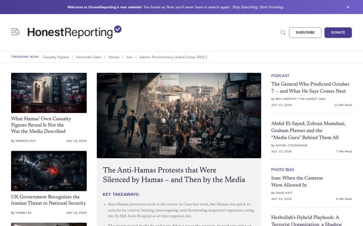 Screenshot of honestreporting.com