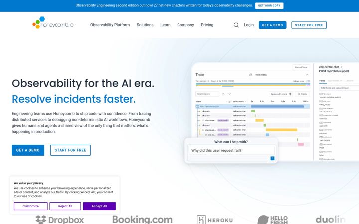 Screenshot of honeycomb.io