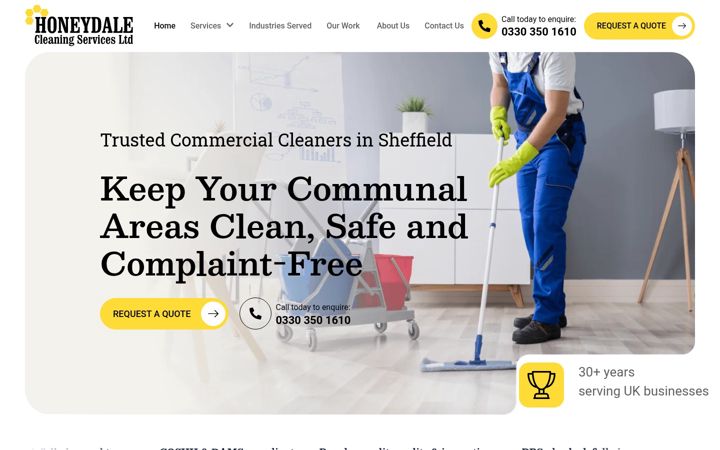 Screenshot of honeydalecleaning.co.uk