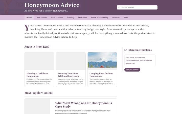 Screenshot of honeymoonadvice.co.uk
