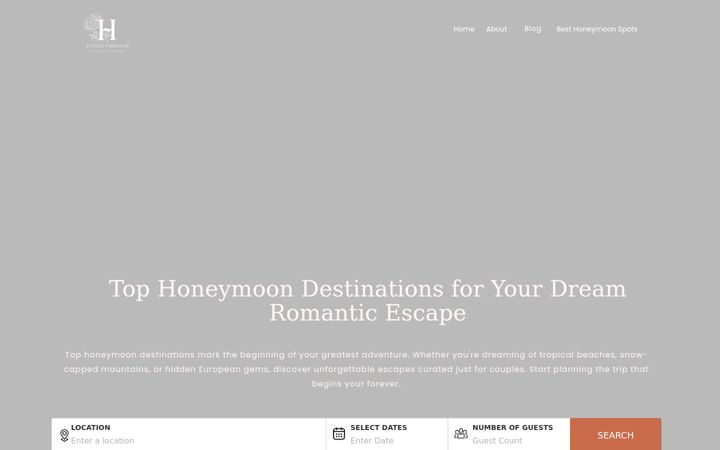 Screenshot of honeymoonholidaysguide.com
