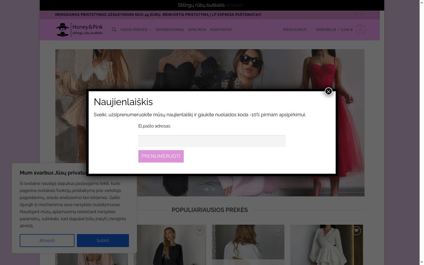 Posnetek zaslona pasice za privolitev, prikazane pred kakršno koli interakcijo