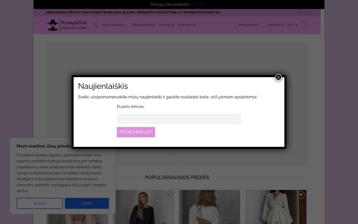 Posnetek zaslona honeypink.lt