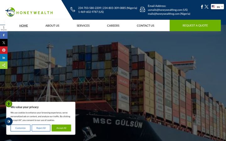 Screenshot of honeywealthng.com