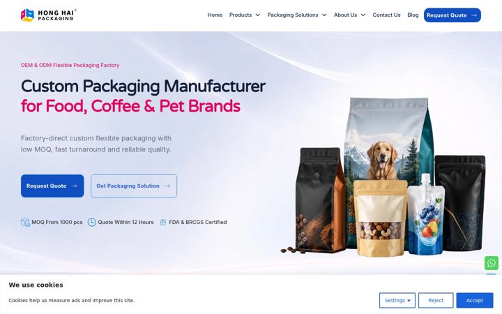 Screenshot of honghaipackaging.com