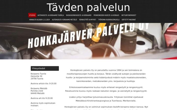 Screenshot of honkajarvenpalvelu.fi