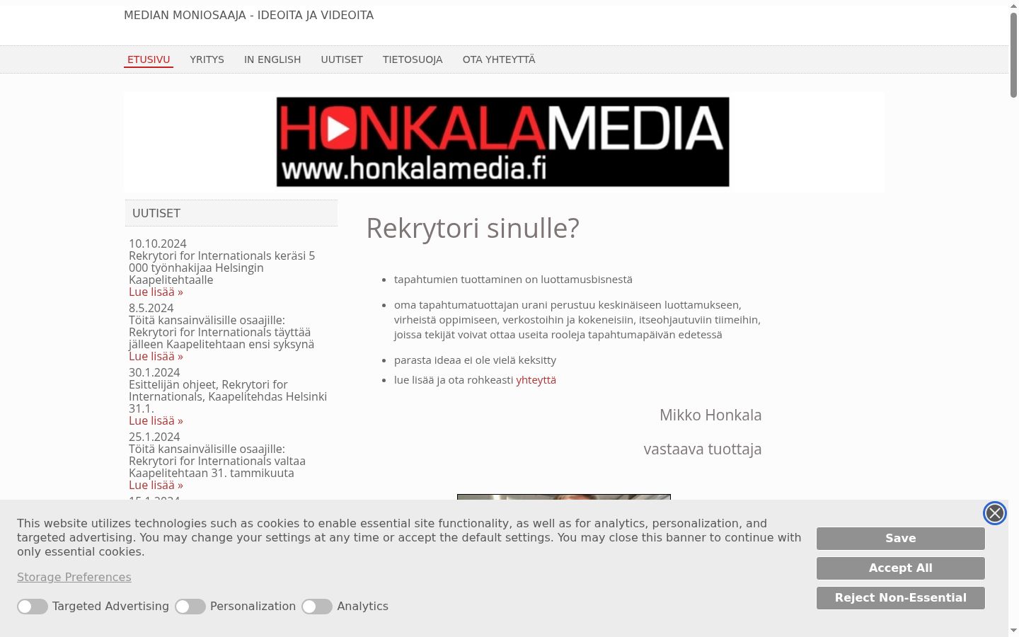 Captura de ecrã do banner de consentimento apresentado antes de qualquer interação