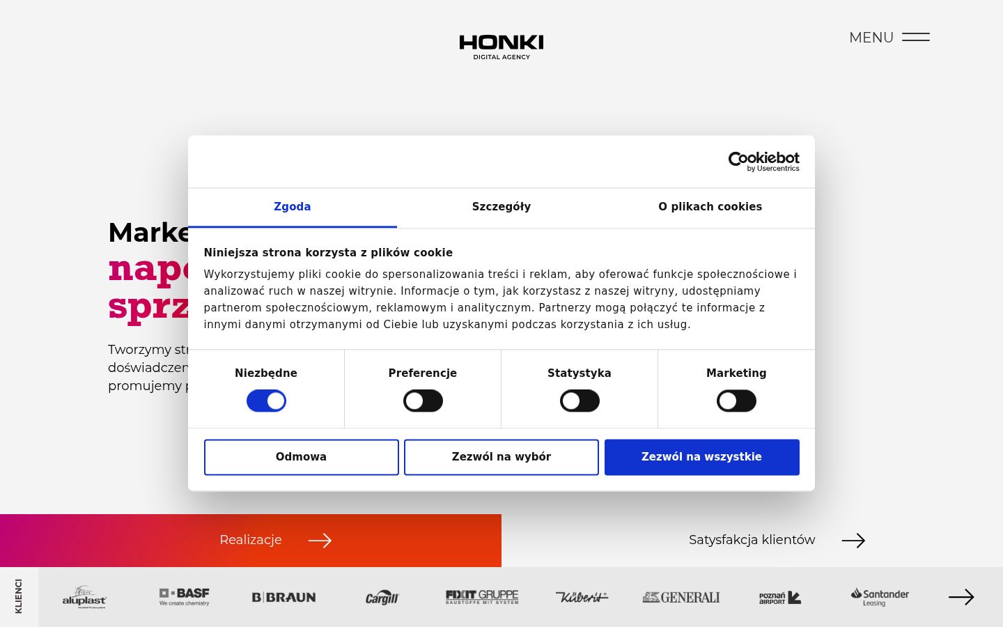 Képernyőkép a bármilyen interakció előtt megjelenő hozzájárulási bannerről