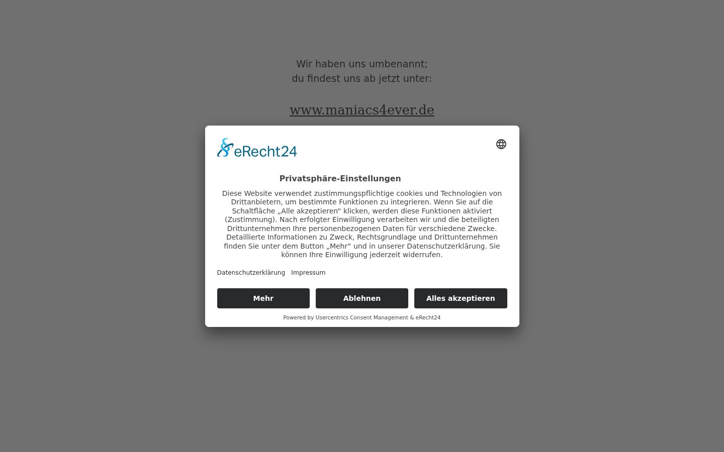 Screenshot des Einwilligungsbanners vor jeglicher Interaktion