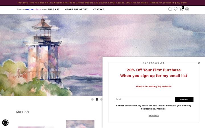 Screenshot of honorawatercolors.com