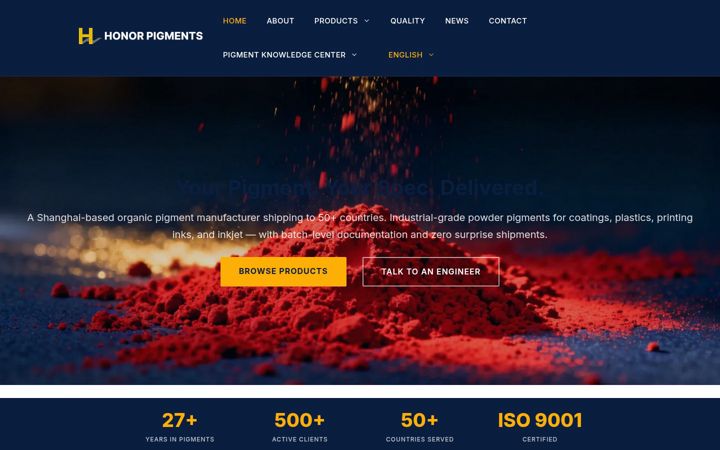 Screenshot of honorpigment.com