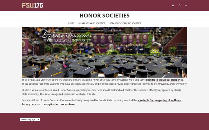Screenshot of honorsocieties.fsu.edu