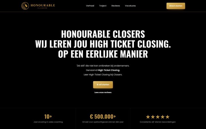 Screenshot of honourableclosers.com