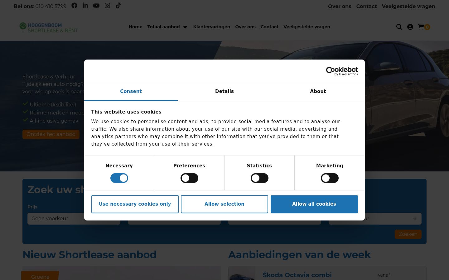 Screenshot del banner di consenso mostrato prima di qualsiasi interazione