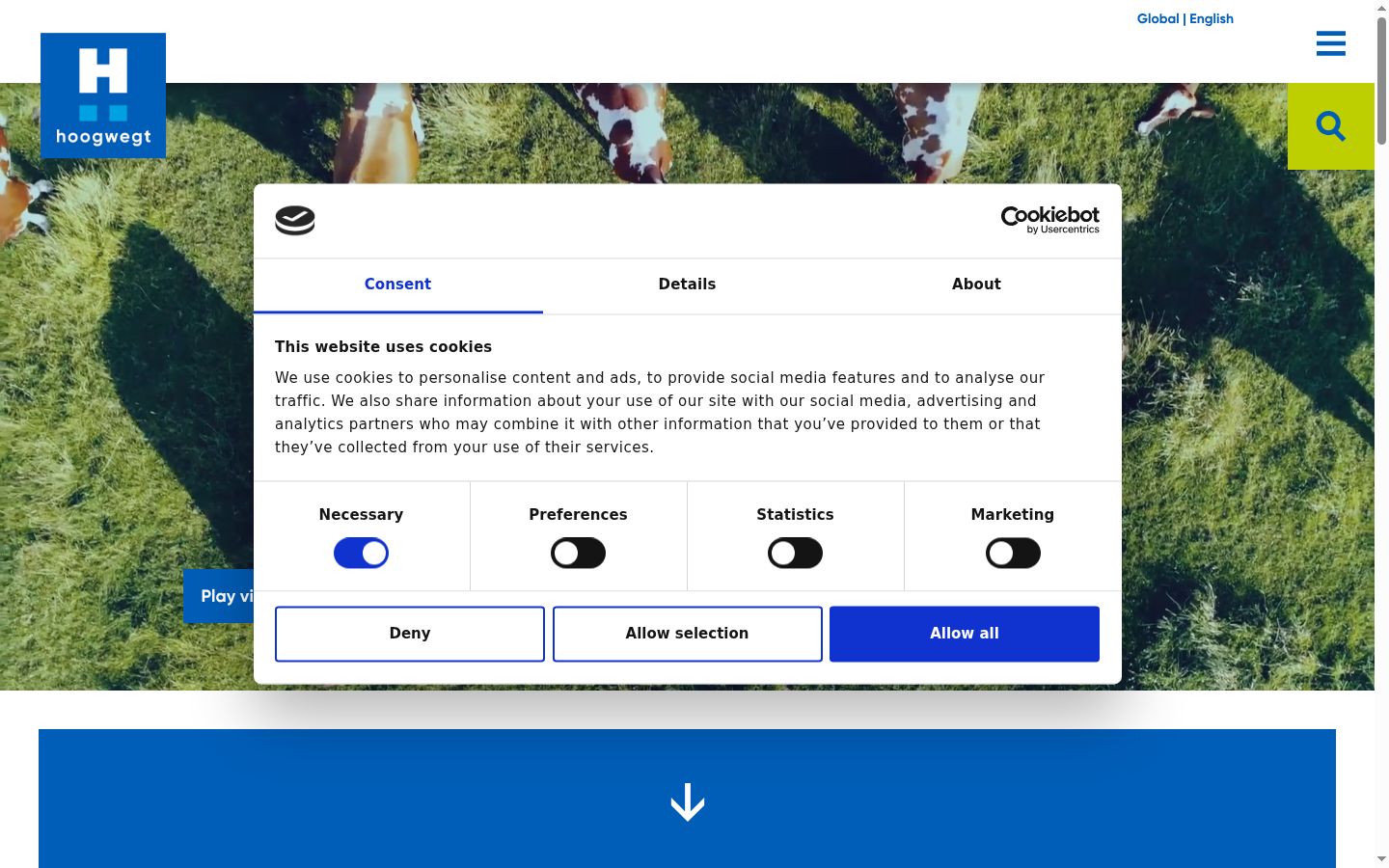 Screenshot del banner di consenso mostrato prima di qualsiasi interazione