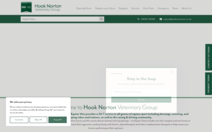 Screenshot of hooknortonequine.co.uk