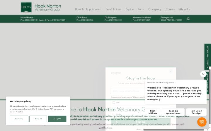 Screenshot of hooknortonvets.co.uk
