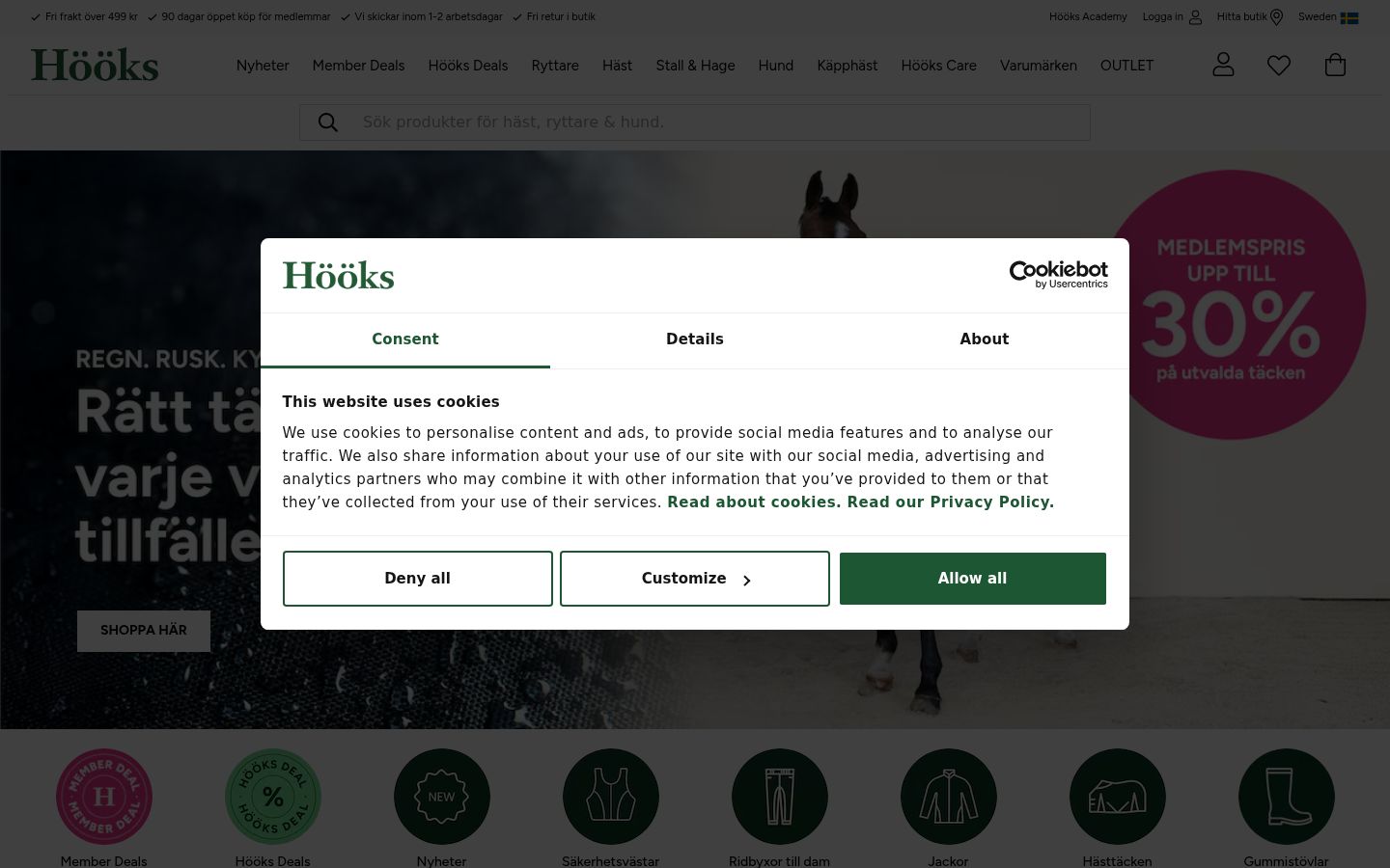 Screenshot del banner di consenso mostrato prima di qualsiasi interazione