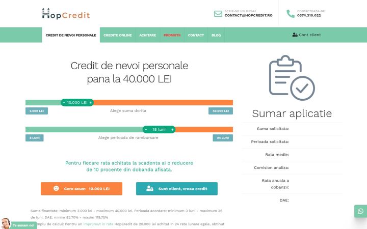 Ekraanipilt saidist hopcredit.ro