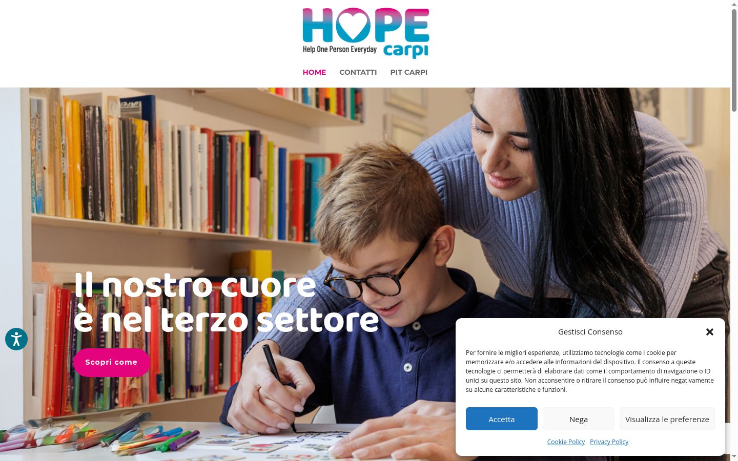 Screenshot del banner di consenso mostrato prima di qualsiasi interazione