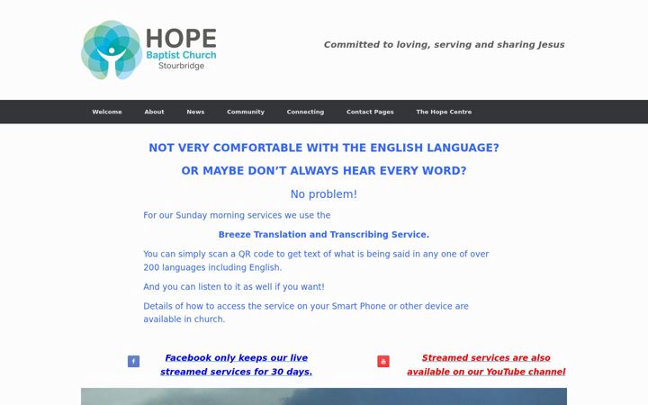 Screenshot of hopebaptistchurchstourbridge.org.uk