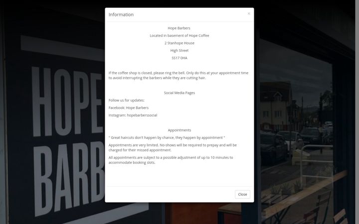 Screenshot of hopebarbers.co.uk