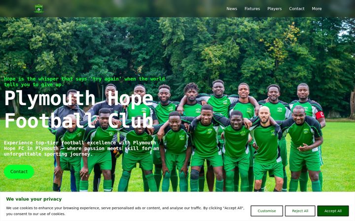 Screenshot of hopefc.co.uk