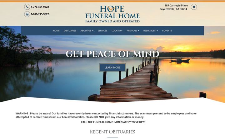 Screenshot of hopefunerals.com