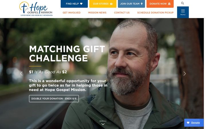 Screenshot of hopegospelmission.org