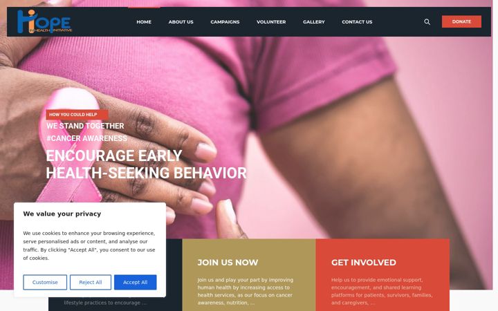 Screenshot of hopeinhealthinitiative.org