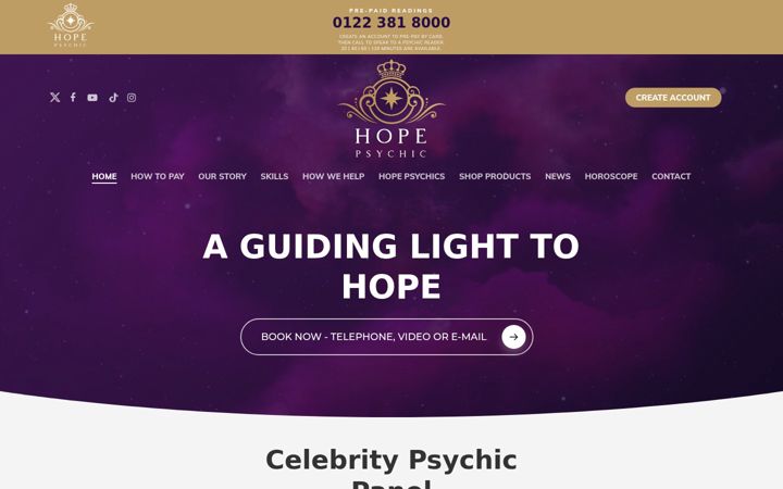 Screenshot of hopepsychic.com