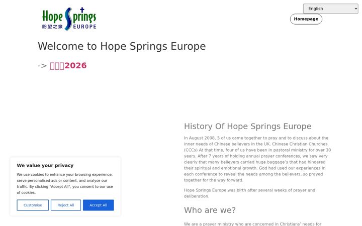 Screenshot of hopesprings-europe.org.uk