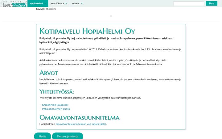 Screenshot of hopiahelmi.fi