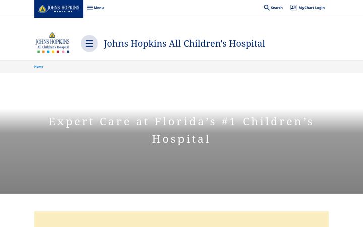 Captură de ecran a hopkinsallchildrens.org