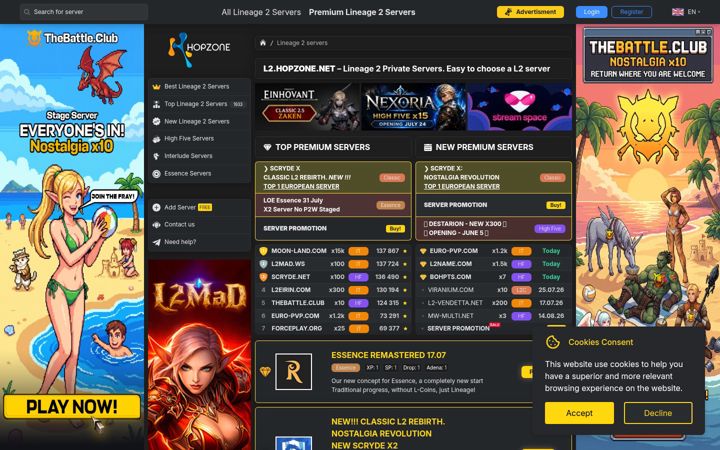 Screenshot di hopzone.net