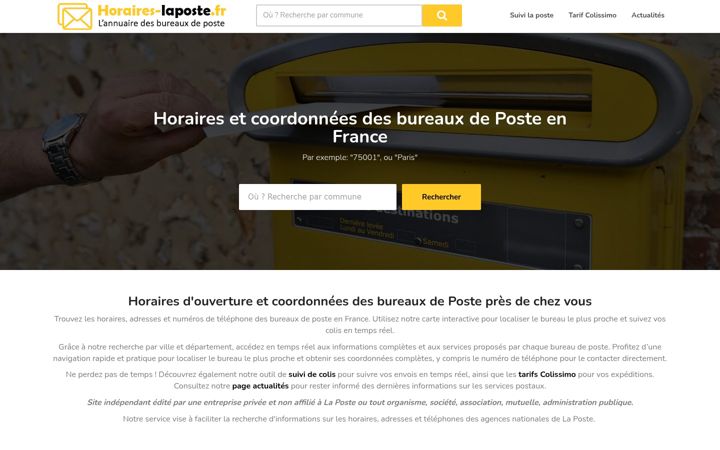 Screenshot of horaires-laposte.fr