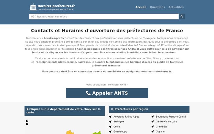 Screenshot of horaires-prefectures.fr